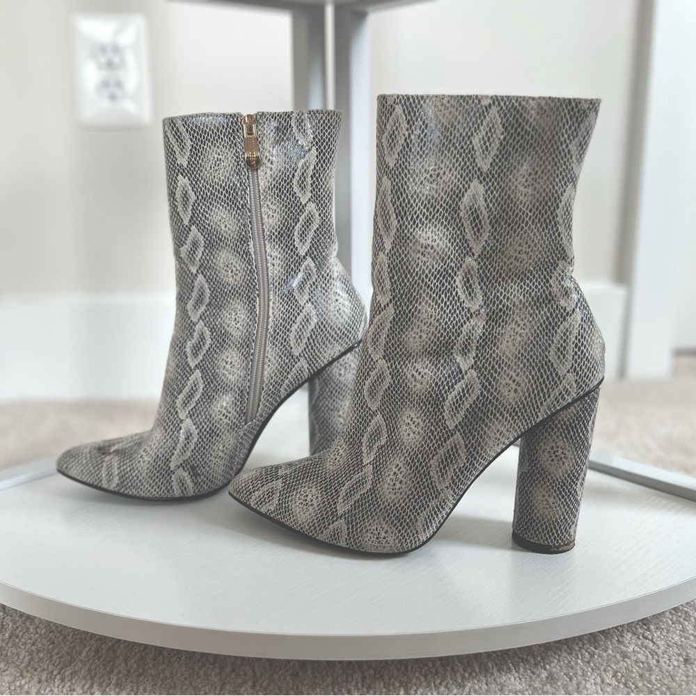 Snake heeled ankle boots, US women’s size 9, great condition